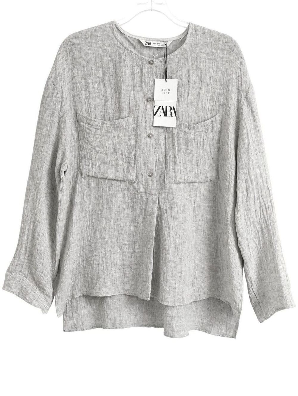 ZARA Oversized 100% Linen Pocket Top - Picture 2 of 5